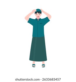Green clothes wearing a peci illustration good for flyers community events and Islamic themed