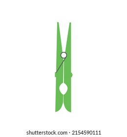 Green Clothespin Icon Vector Illustration. White Background