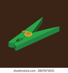 A green clothespin with a yellow ring in a threedimensional illustration