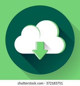Green Cloud download icon. Flat design style for your apps.