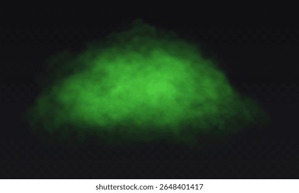 Green cloud effect on transparent dark background. Vector Smoke fog.