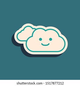 Green Cloud icon isolated on blue background. Long shadow style. Vector Illustration