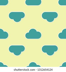Green Cloud icon isolated seamless pattern on yellow background. Vector Illustration