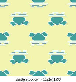 Green Cloud icon isolated seamless pattern on yellow background.  Vector Illustration