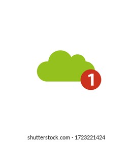 Green cloud icon. Cloud storage with one notification. Flat design.