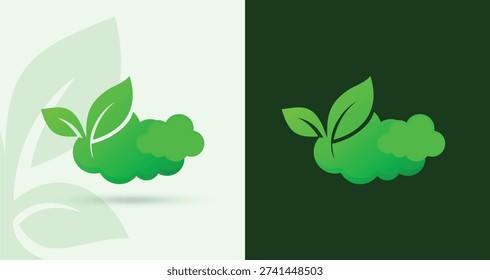 Green Cloud Leaf Logo for Eco Weather Forecast Data Technology
