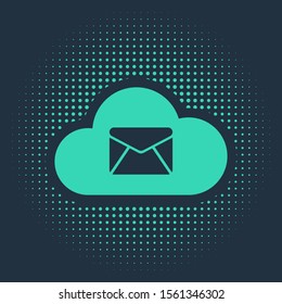 Green Cloud mail server icon isolated on blue background. Cloud server hosting for email. Online message service. Mailbox sign. Abstract circle random dots. Vector Illustration