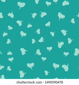 Green Cloud with moon and stars icon isolated seamless pattern on green background. Cloudy night sign. Sleep dreams symbol. Night or bed time sign.  Vector Illustration