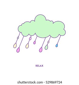 Green cloud with multi-colored drops on a white background