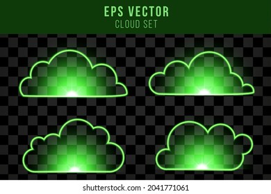 Green cloud neon line isolated vector illustration with shiny glow effect. can use for poster, business banner, flyer, advertisement, brochure, catalog, web, site, website design element resources