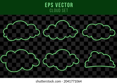 Green cloud neon line isolated vector illustration with shiny glow effect. can use for poster, business banner, flyer, advertisement, brochure, catalog, web, site, website design element resources