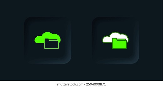Green Cloud or online library icon isolated on black background. Internet education or distance training. Black square button. Vector