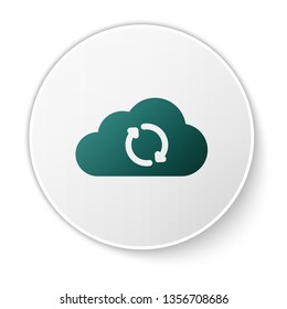 Green Cloud sync refresh icon isolated on white background. Cloud and arrows. Green circle button. Vector Illustration