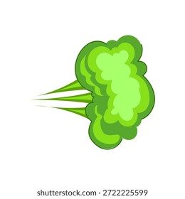 Nube verde de humo tóxico que sopla y se extiende rápidamente, gas o vapor de estilo de dibujos animados que simboliza la contaminación, olor fétido, Autorización química, peligro o emisión explosiva