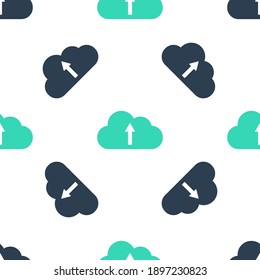Icono de carga de la nube verde aislado con un patrón sin fisuras en el fondo blanco. Vector.