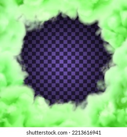 Green clouds background. Vector realistic Halloween illustration. Fluorescent sky or heaven border frame