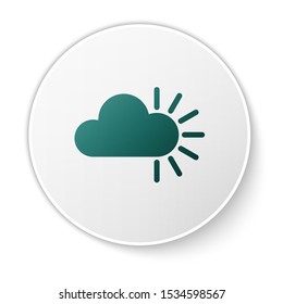Green Cloudy icon isolated on white background. White circle button. Vector Illustration