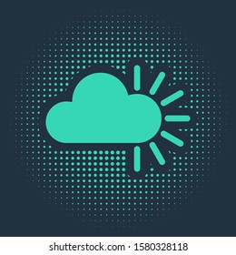 Green Cloudy icon isolated on blue background. Abstract circle random dots. Vector Illustration