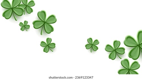 Green clover 3d cartoon digital render illustration with four leaves, lucky symbol background of leaves