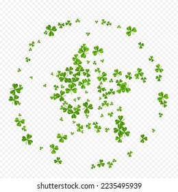 Fondo transparente del vector de aire verde de los cañones. Plantilla Botánica Brillante De Shamrock. Patrón de hojas de vacaciones. Color olivo Foliage Saint Patrick Design.