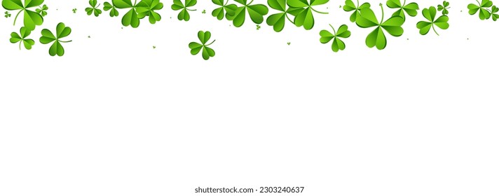 Green Clover Air Vector White Panoramic Background. Bright Leaves Stream Wallpaper. Holiday Leaf Design. Malachite Foliage Fly Illustration.