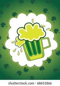 green clover background with isolated beer mug