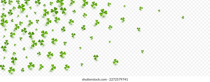 Green Clover Botanical Vector Transparent Panoramic Background. Malachite Leaves Wind Wallpaper. Isolated Shamrock Template. Bright Leaf Summer Illustration.