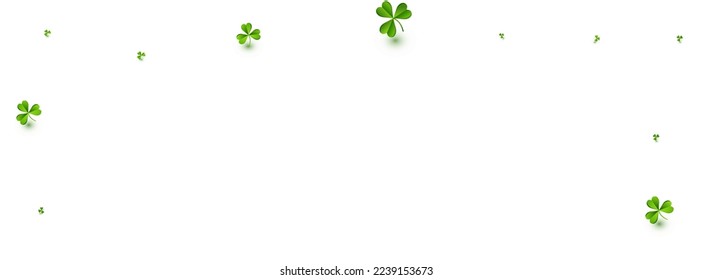 Green Clover Botanical Vector White Panoramic Background. Malachite Leaf Saint Patrick Illustration. Air Foliage Template. Spring Leaves Falling Design.