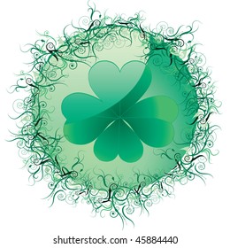 Green clover button for St.Patrick day, vector illustration