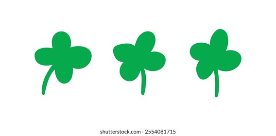 Green clover doodle hand drawn icon. Outline drawing green clover line clipart symbol. Four leaf clover naive illustration Isolated on a white background. Vector illustration