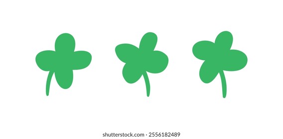 Green clover doodle hand drawn icon. Outline drawing green clover line clipart symbol. Four leaf clover naive illustration Isolated on a white background. Vector illustration