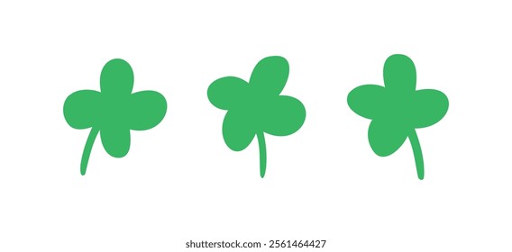 Green clover doodle hand drawn icon. Outline drawing green clover line clipart symbol. Four leaf clover naive illustration Isolated on a white background. Vector illustration