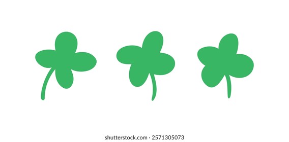 Green clover doodle hand drawn icon. Outline drawing green clover line clipart symbol. Four leaf clover naive illustration Isolated on a white background. Vector illustration