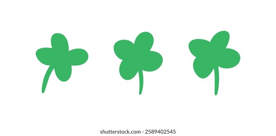 Green clover doodle hand drawn icon. Outline drawing green clover line clipart symbol. Four leaf clover naive illustration Isolated on a white background. Vector illustration