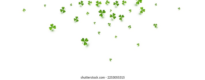 Fondo Panorámico Blanco Vector De Volante Verde. Fondo Botánico Malachita Shamrock. Ilustración de las hojas de viento. Patrón de flujo de hojas de color de oliva.
