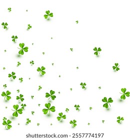 Green Clover Fly Vector White Background. Olive color Leaf Isolated Wallpaper. Minimal Foliage Backdrop. Spring Leaves Wind Design.