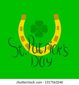 Green clover and gold horseshoe icon over green background. Saint Patrick's Day concept. colorful design.