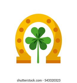 green clover and gold horseshoe icon over white background. Saint Patrick's Day concept. colorful design. vector illustration