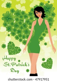 green clover heart background with modern sexy girl