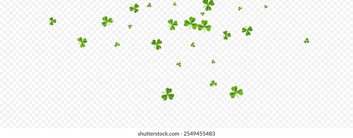 Green Clover Holiday Vector Transparent Panoramic Background. Malachite Leaf Botanical Pattern. Wind Leaves Wallpaper. Olive color Foliage Fly Design.