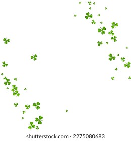 Green Clover Holiday Vector White Background. Malachite Shamrock Botanical Template. Air Foliage Design. Bright Leaf Summer Backdrop.