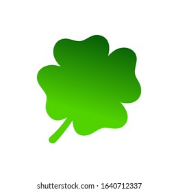 Green clover isolated on a white background. Vector hand-drawn gradient plant icon with 4 leaves. Symbol of good luck, success, money, St. Patrick's Day. Illustration for a traditional Irish holiday
