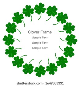 Green clover leaf circle frame with white background. Vector illustration