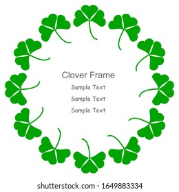 Green clover leaf circle frame with white background. Vector illustration