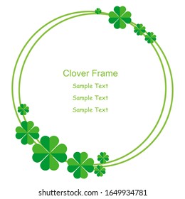 Green clover leaf circle frame with white background. Vector illustration