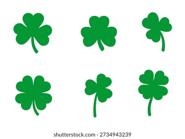 Green clover leaf collection. Irish shamrock lucky plant icons. Nature botanical symbol vector set.