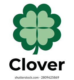 Green clover leaf with four heartshaped leaves and stem on white background icon