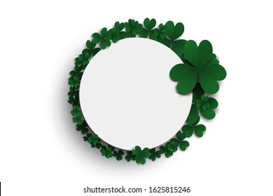 Green clover leaf Frame in paper cut and St. Patrick's Day background