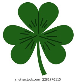 Green clover leaf isolated on white. Shamrock silhouette. St Patrick's day symbol. Vector stock illustration.