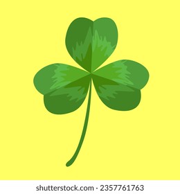 Green clover leaf isolated on yellow background. St. Patrick's Day vector illustration.